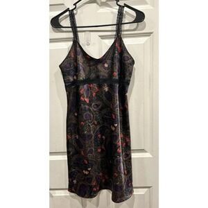 Erika Taylor Intimate Vintage Paisley Lace Trim Slip Dress Nightgown Small Black